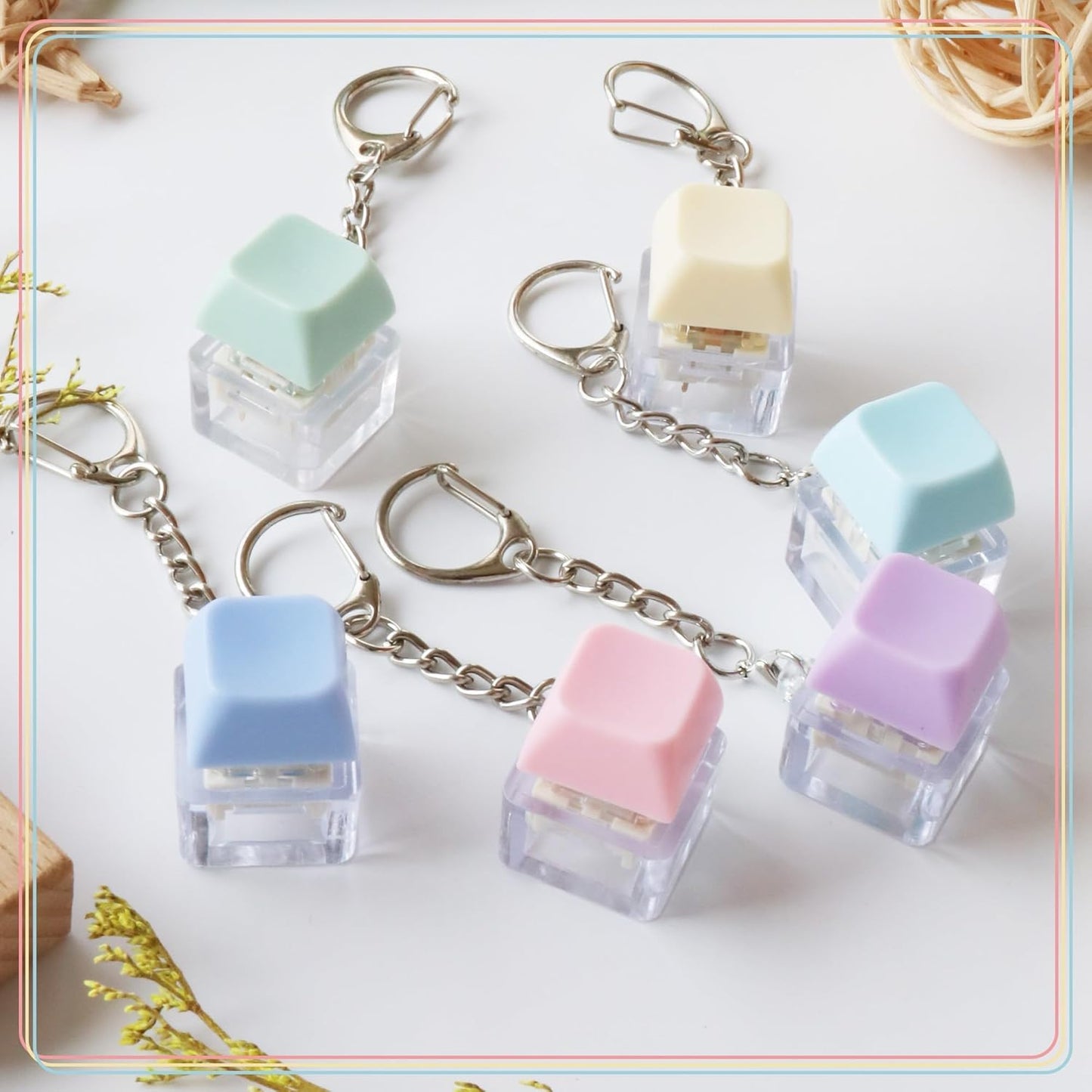 Pastel Keyboard Keycap Fidget Keychain – Clicky Stress Relief Toy & Desk Accessory