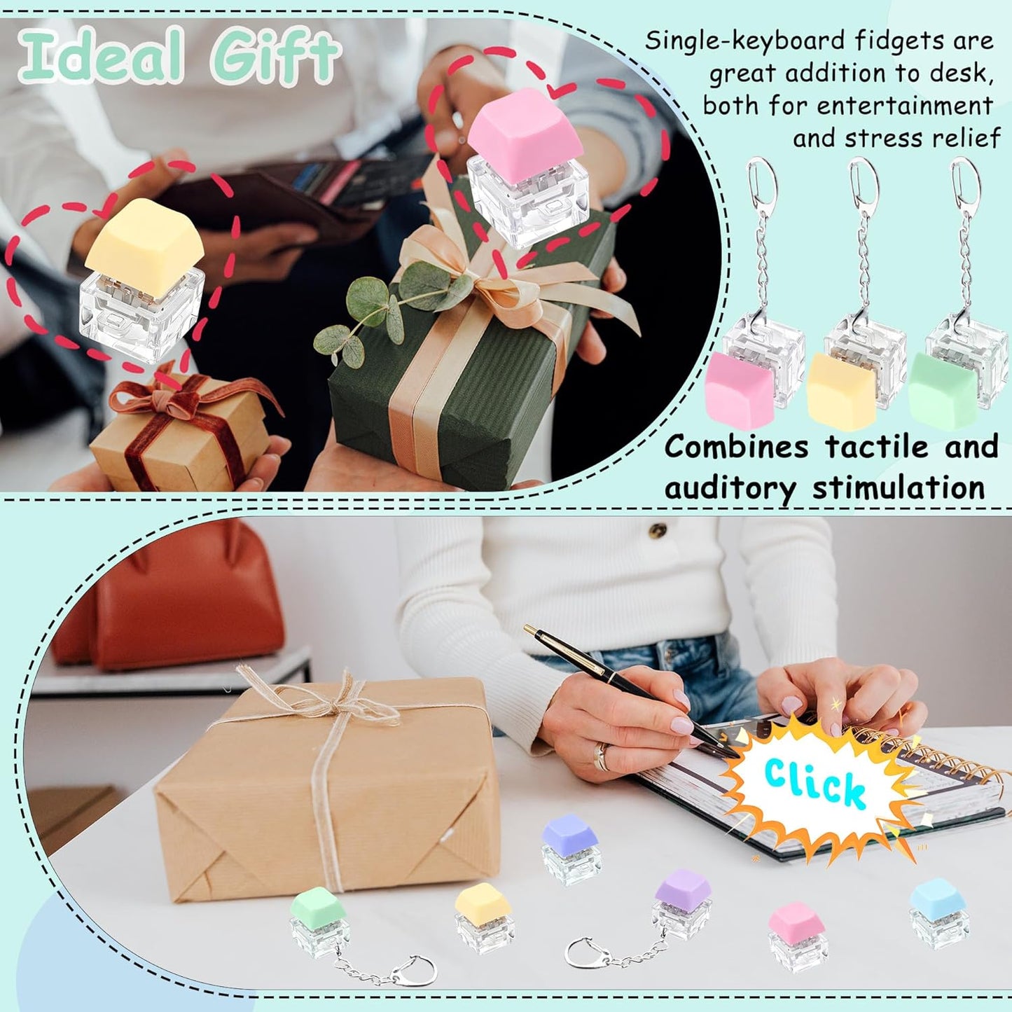 Pastel Keyboard Keycap Fidget Keychain – Clicky Stress Relief Toy & Desk Accessory